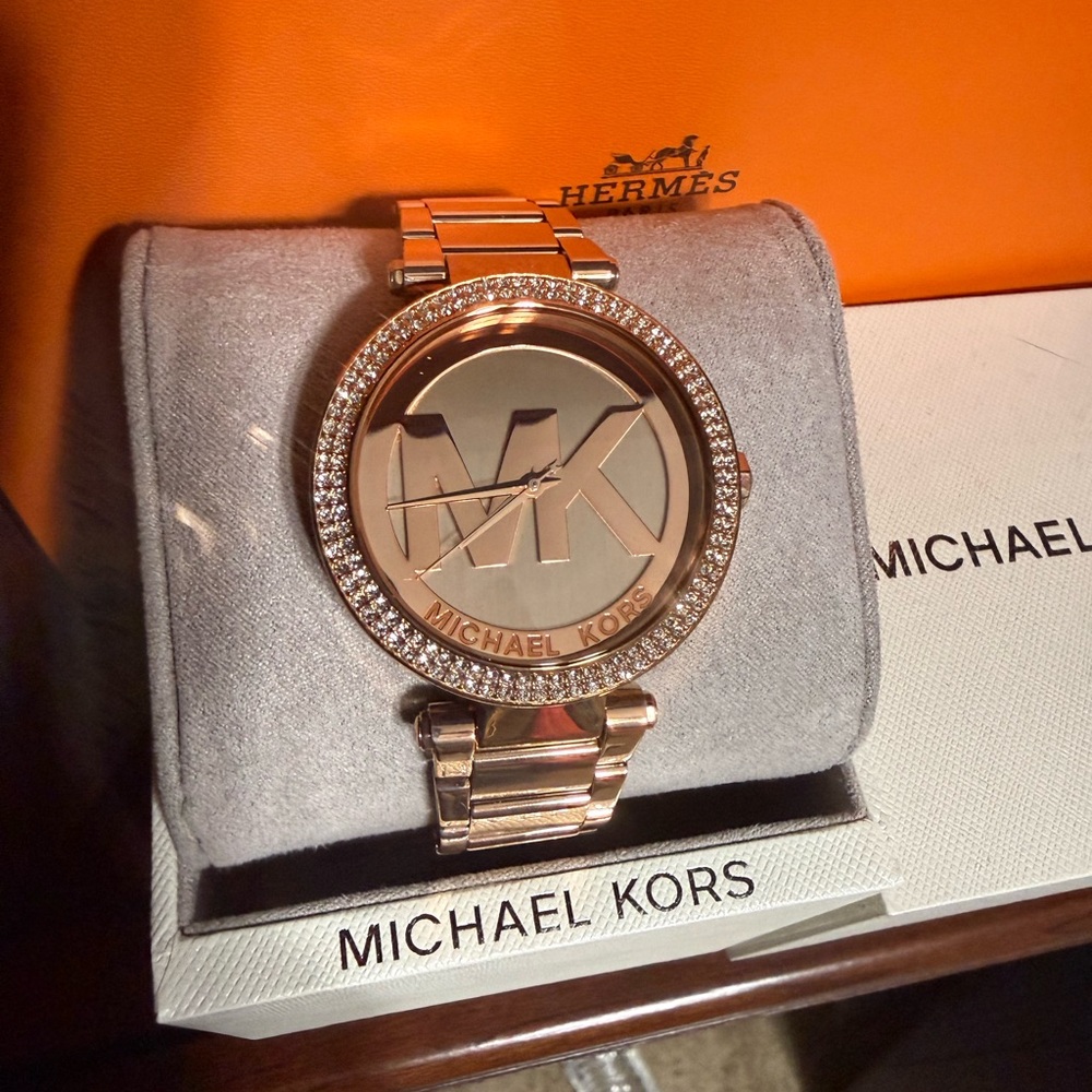 Michael Kors Rose Gold Watch with Crystal Bezel